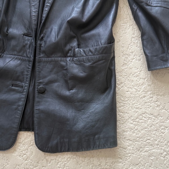 Preston & York Lambskin Black Leather Mid Length Coat size Large - Picture 2 of 16